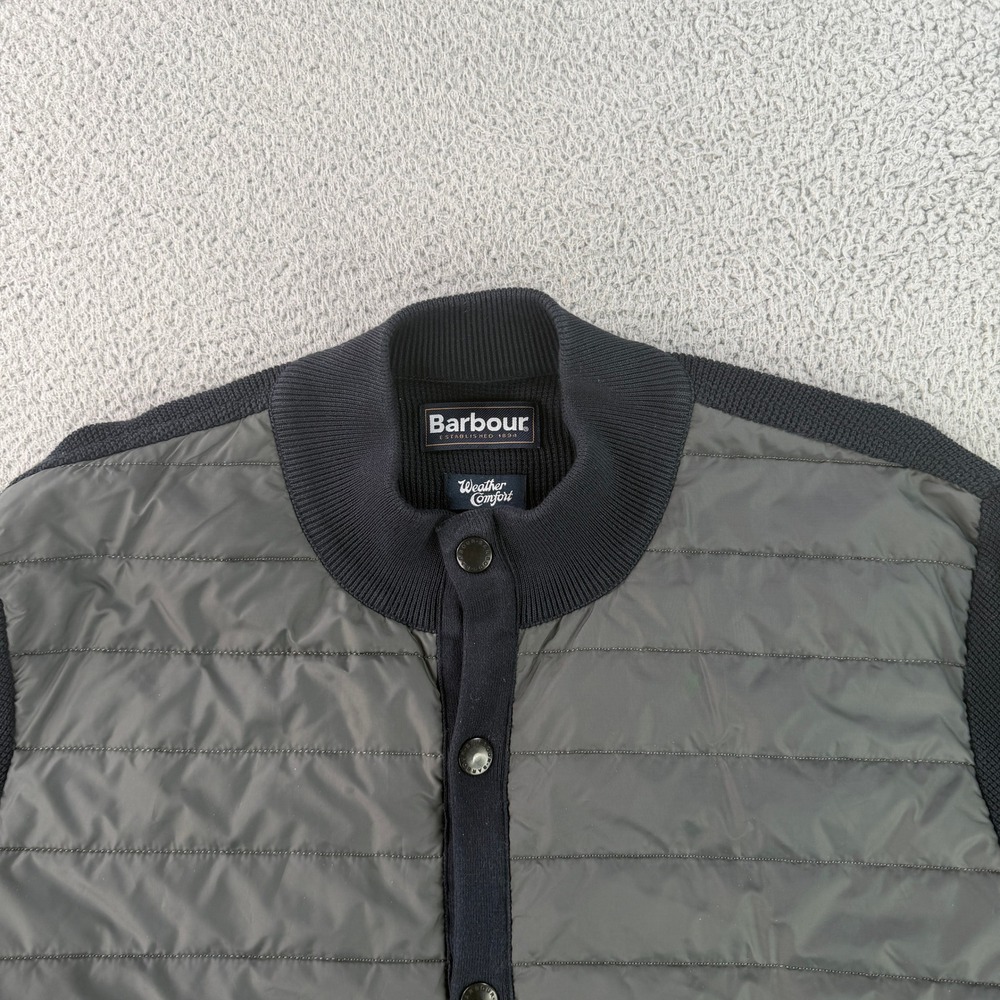 Barbour Jacket Mens XL Navy Grey Weather Comfort Hybrid Quilted Knit MKN0959NY91